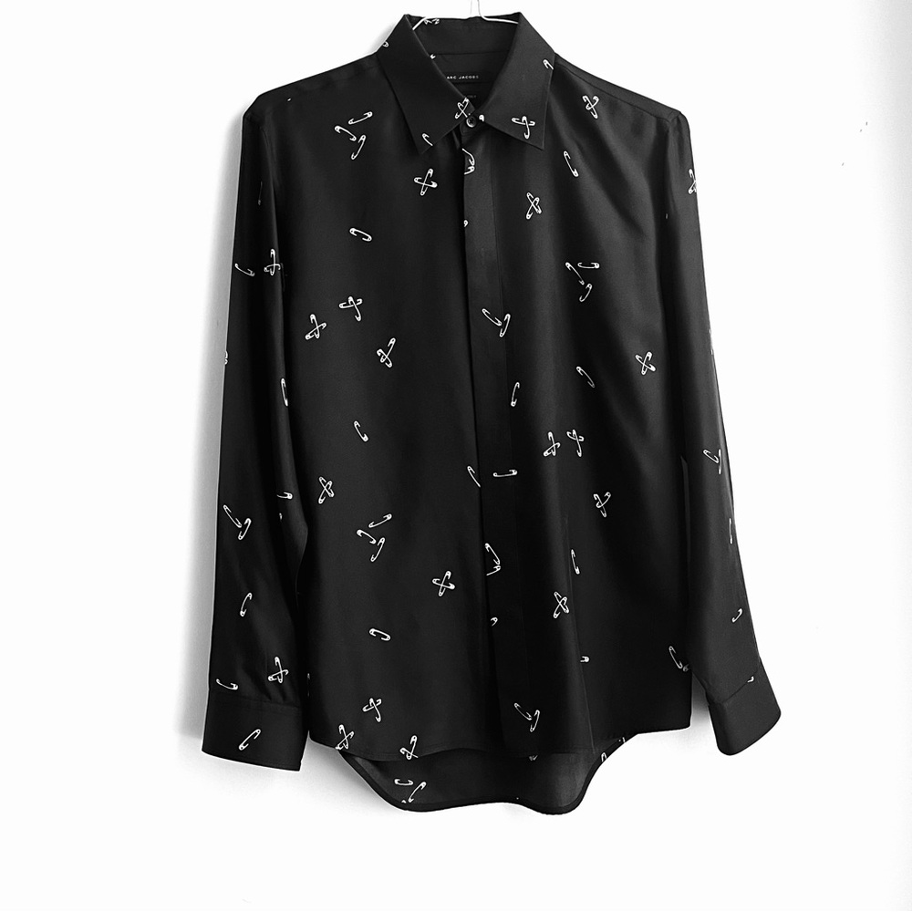 MARC JACOBS Men's Black Safety Pin Patterned Silk Shirt